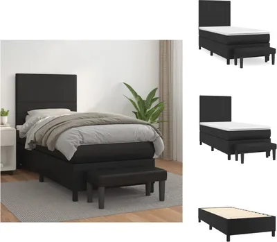 Imagen del producto de vidaXL Base de cama con somier y colchón, color , 90x190 cm, tapizada en cuero sintético - Camas y estructuras de cama