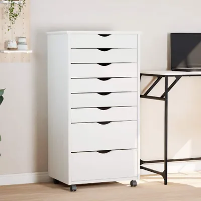 Image de vidaXL Armoire à roulettes avec tiroirs MOSS Blanc Pin massif