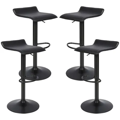 Image de Tabouret de bar (lot de 4) Chaise de bar Tabouret de comptoir réglable en hauteur pivotant en similicuir noir