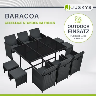 Produktbild von Juskys Polyrattan Sitzgruppe Baracoa XL 11-teilig wetterfest & stapelbar – Gartenmöbel Set mit 6 Stühle, 4 Hocker & Tisch für Garten & Terrasse