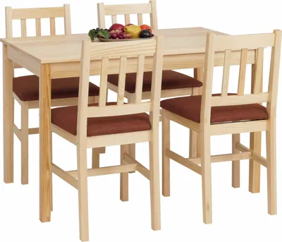 Zdjęcie produktu dla Zestaw do jadalni HWC-F77, grupa siedzisk do jadalni, lite drewno sosnowe tkanina dom wiejski 110cm ~ naturalna tapicerka terakota