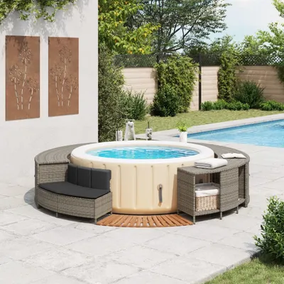 Produktbild von Hochwertigen Möbel Poolzubehör - Grau Whirlpool-Umrandung Grau Poly Rattan und Massivholz Akazie NEU3701024