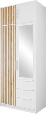 Produktbild von MIRJAN24 Kleiderschrank Tytus Lux D2 mit Schrankaufsatz, Garderobe mit 5 Drehtüren und 3 Schubladen, Aluminumgriffe, Kleiderstange, Frontspiegel (Farbe: Weiß / Weiß + Eiche Wotan)
