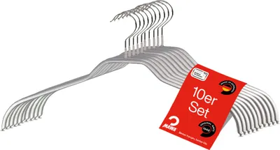 Produktbild von MAWA Kleiderbügel, 10er-Set, rutschfest, 36 cm, Silber, stabil & leicht drehbar