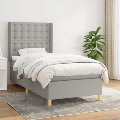 Immagine prodotto di vidaXL Letto boxspring con materasso in tessuto grigio chiaro 90x200 cm - Letto boxspring - Boxspringbetten - Bett - Schlafzimmermöbel