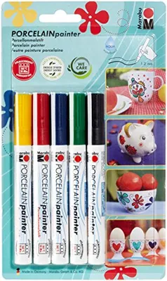 Zdjęcie produktu dla Marabu Basic, Czarny, Niebieski, Wiśnia (owoc), Mięta, Żółty, Farba szklana, Twardy, 5 szt.