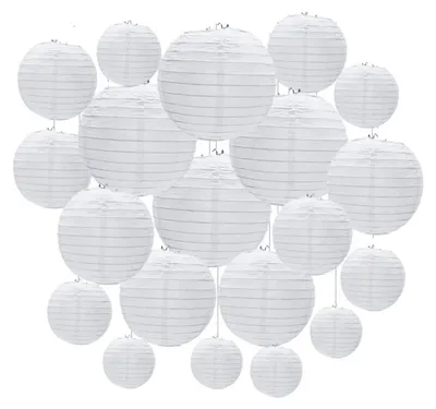 Imagen del producto de Linternas de papel, forma redonda, versátiles para eventos, color blanco, paquete de 30 linternas