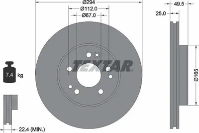 Produktbild von 2x TEXTAR Bremsscheibe 92060000 passend für MERCEDES-BENZ Stufenheck (W124)