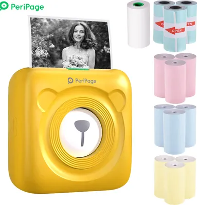 Produktbild von PeriPage Mini Pocket Label Printer Tiskárna štítků Termotiskárna papíru s připojením Bluetooth + 9 termálních rolí + 3 role lepicí pásky 57 * 30 mm , žlutá barva