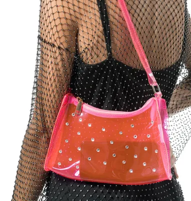 Image de Sac rose transparent avec strass Fête de Carnaval