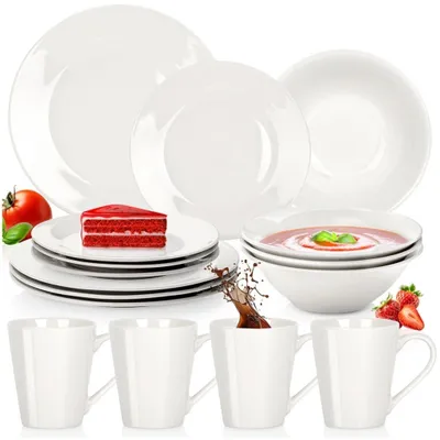Obrázok produktu pre Porcelánová súprava riadu, biela, 16-dielna, vhodná do mikrovlnnej rúry