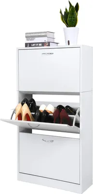 Produktbild von Mondeer Schuhschrank Schuhbank Schuhregal mit 3 Klappen 120x63x24 cm Weiß