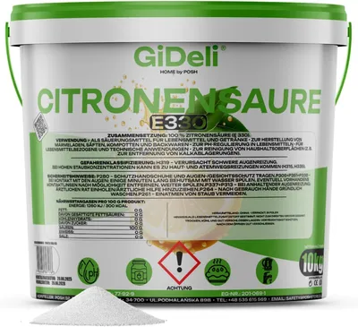 Produktbild von Zitronensäure 10kg Entkalker Citric Acid Lebensmittelqualität E330 Vegan GiDeli