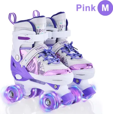 Produktbild von Inline Skates Kinder 4 Gang Einstellbar Größe 28-31 Leuchtend, für Kinder Junge Mädchen Erwachsene, Lila und Weiß, S