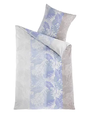 Produktbild von 2tlg Bettwäsche-Set Baumwolle Renforce Bettgarnitur Bett Bettbezug 135x200 Kissenbezug 80x80 Schlafzimmer Grau Blau Blätter