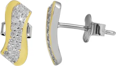 Produktbild von 925/- Echt Silber Ohrstecker, Zirkoniabesatz, bicolor, 925/rhodiniert