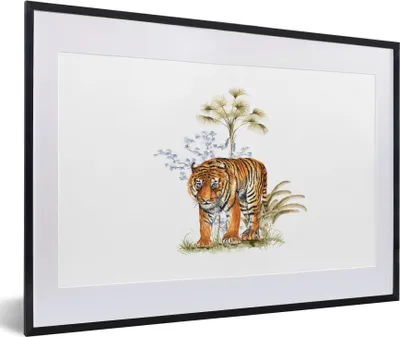 Produktbild von MuchoWow® MuchoWow® Gerahmtes Poster Tiger - Pflanze - Weiß 60x40 cm - Poster mit zchwarzem Bilderrahmen - Schlafzimmer - Plakat in Rahmen - Drucken