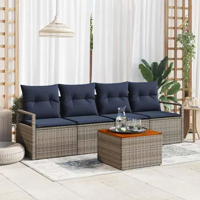 Immagine prodotto di Maison Exclusive - Set da giardino composto da 5 pezzi, divano, colore grigio, realizzato in rattan sintetico
