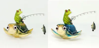 Produktbild von 2er Set Dekofiguren Schildkröten Harry mit Froschfreund mit Angel 12cm Formano