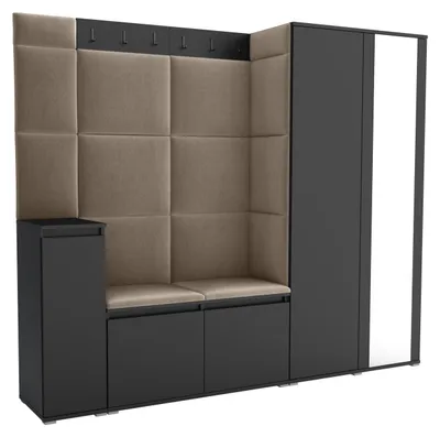 Produktbild von Garderobe LUTON 8 BLACK 02 - Farbe:Schwarz, moderne Garderobe 40x220x186cm, funktionelle Lösung für den Flur, Garderobe, Möbel für den Flur,