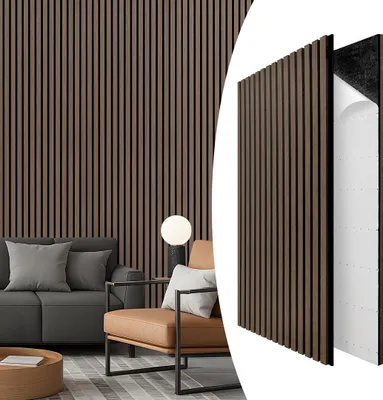 Zdjęcie produktu dla Izrielar Panel akustyczny samoprzylepny 4x panel, drewno MDF, można układać jeden na drugim i obok siebie I Panel dźwiękochłonny Płyty akustyczne Panel ścienny