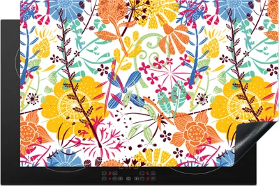 Produktbild von KitchenYeah© Herdabdeckplatte Blumen - Pflanzen - Regenbogen - Muster , 81x52cm, Küche Deko, Glaskeramikkochfeld Herdabdeckung, Abdeckplatte fùr Kochfeld