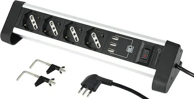 Image de Multiprise de bureau avec interrupteur, 2 prises + 2 ports USB