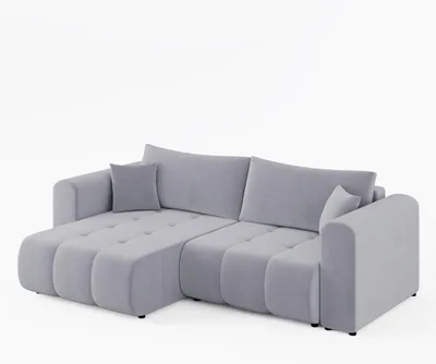 Produktbild von Ecksofa RIVA Links Hellgrau | Velours-Stoff Premium | L-Form Couch mit Schlaffunktion & Bettkasten