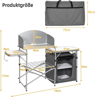 Produktbild von Tragbare, zusammenklappbare Campingküche mit Windschutzscheibe und Stauraum