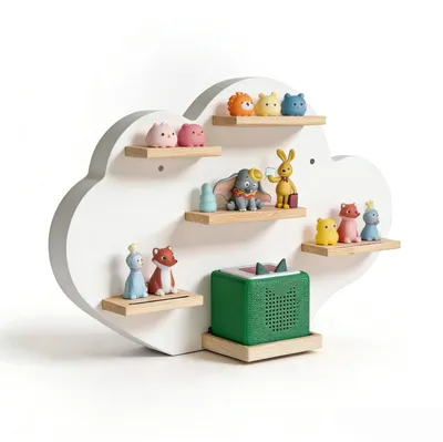 Produktbild von Relaxdays Toniebox Regal, magnetisch, für Musikbox & 20 Tonies, Wolke, HxBxT: 40 x 61 x 17 cm, Toniefigurenregal, weiß