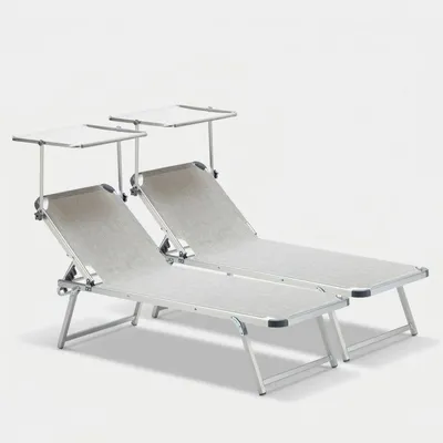 Produktbild von 2er Set Aluminium Sonnenliegen mit Sonnendach Nettuno - Grau