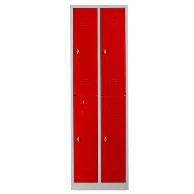 Produktbild von Gürkan Spind lichtgrau, feuerrot 105934, 4 Schließfächer 60,0 x 50,0 x 195,0 cm