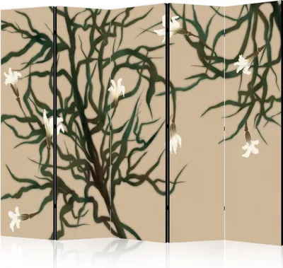 Produktbild von Neuheit! Dekorativer Paravent Raumteiler Trennwand Foto-Paravent Spanische Wand XXL  225x172 cm Grün Blätter Blumen b-A-10440-z-b