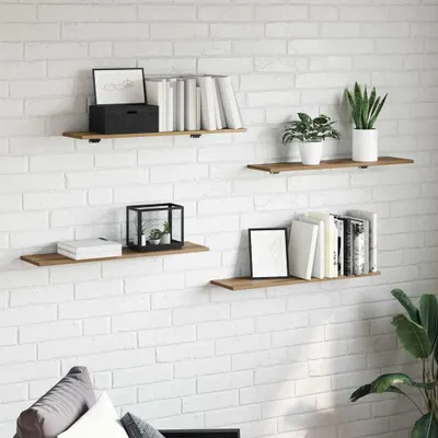 Obrázok produktu pre Maison Exclusive – Regálová doska, 3 úrovne, 4 kusy, 80 x 20 x 1,5 cm, drevovláknitá doska, hnedá