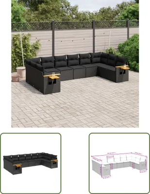 Produktbild von The Living Store 10-tlg. Garten-Sofagarnitur mit Kissen Schwarz Poly Rattan
