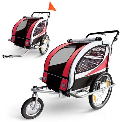 Obrázek produktu pro SAMAX 360° otočný přívěs na kolo 2v1 jogger - červený - stříbrný rám