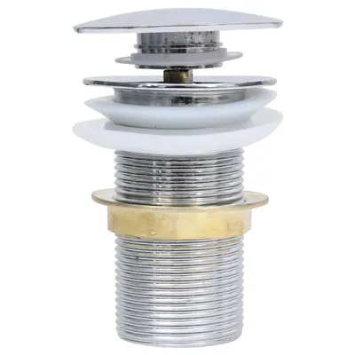 A close-up studio shot of a sink drain assembly.