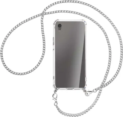 Produktbild von Handykette Backcover-Schutzhülle mit Band (Metall silberfarben) für Sony Xperia XA1 Ultra - silberfarbene Kette