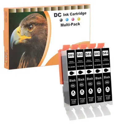 Zdjęcie produktu dla Kompatybilne wkłady do drukarki D&C 5X, czarne, przeznaczone do drukarek Canon CLI-581 XXL, jako zamiennik dla: Canon Pixma TR7550, TR8550, TS6150, TS6151, TS6250, TS6251, TS8150, TS8151, TS8152, TS8250, TS8251, TS8252, TS9150, TS9155, TS9550