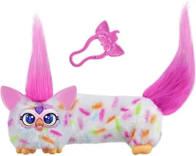 Zdjęcie produktu dla Furby DJ Furblets Berry-Cup-Cake Mini Interaktywny Pluszak Elektroniczny, 45 Dźwięków i Muzyki, Zabawka dla Dzieci od 6 Lat
