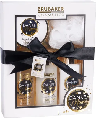 Immagine prodotto di BRUBAKER Cosmetics - Grazie mamma - Set da doccia e da bagno al profumo di rosa e vaniglia - Set regalo per la mamma con spugna esfoliante - Set per la cura dell'oro bianco