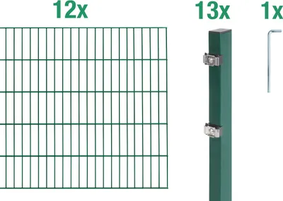 Produktbild von Alberts Doppelstabmatten Zaun, Höhe 120 cm, Länge 24 m, Zaun-Komplettset zum Einbetonieren, grün, Pfosten 60x40 mm