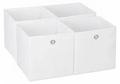Obrázek produktu pro Sada 4 úložných boxů Relaxdays, skládací boxy do regálů, VxŠxH: 30 x 30 x 30 cm, otvory pro uchopení, skládací boxy do regálů, bílé