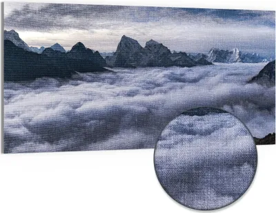 Produktbild von DEQORI Hybrid Leinwand Bild 100x50 cm 'Wolkenberührung' Wandbild Glas flach modern