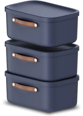 Produktbild von Rotho Aufbewahrungsbox 3er-Set 12L Maloja - Kunststoffbox 39,5 x 23,5 x 17,7 cm - Box mit Deckel - Stapelbox sicher verschließbar - Plastikbox