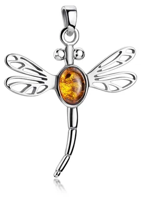Produktbild von MATERIA 925 Silber Kettenanhänger Libelle 25x34mm - Damen Anhänger Bernstein für Halskette #KA-39