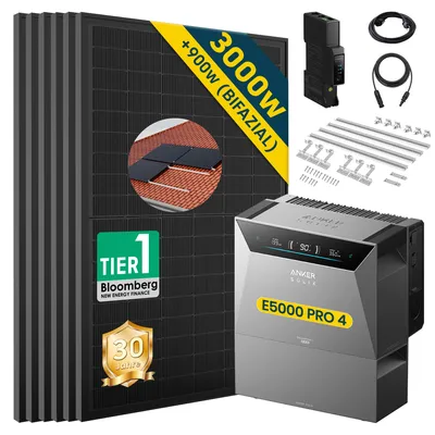 Produktbild von ALLDREI Balkonkraftwerke mit Speicher Anker Solix Solarbank 4 E5000 Pro & BP2700x1,Komplettset mit 6x500W Bifazialer Solarpanel & Smart Meter Gen 2