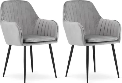 Obrázek produktu pro Židle PRAIANO, stříbrno-šedá se sametovým čalouněním, nosnost do 110 kg, rozměry 58x87x57 cm, 2 kusy, do obývacího pokoje, pracovny, ložnice