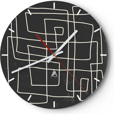 Produktbild von Wanduhr - Rund - Glasuhr - Schwarzweiß Labyrinth Linie - 30x30cm - Schleichendes Uhrwerk - Lautlos - zum Aufhängen bereit - Dekoration Modern - Wanddekoration aus Glas - C3AR30x30-5110