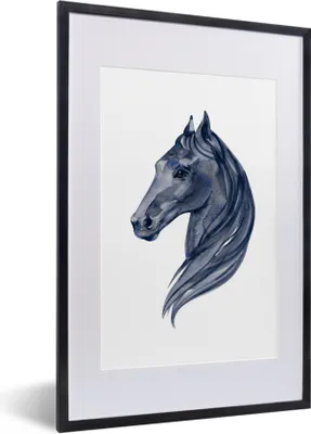 Produktbild von MuchoWow® MuchoWow® Gerahmtes Poster Pferd - Aquarell - Schwarz - Mädchen - Kinder - Mädchen 40x60 cm - Poster mit zchwarzem Bilderrahmen - Poster in Rahmen